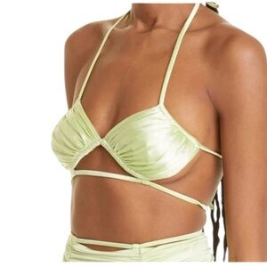 ISA BOULDER Sculpture Satin Bikini Top Pale Green S NWT